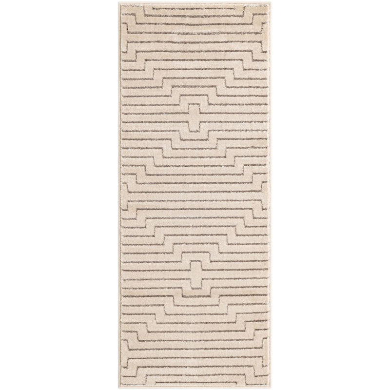 Tapis contemporain blanc et argenté Omotayo, Tapis de couloir 2 pi x 5 pi 1 po
