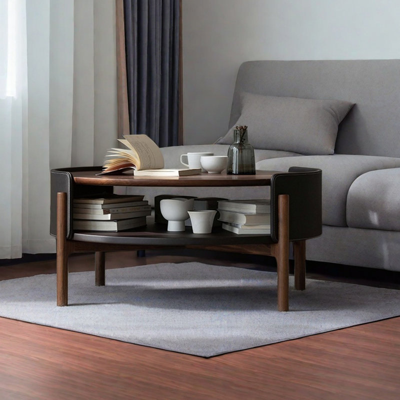 Round Solid Wood Coffee Table, Brown