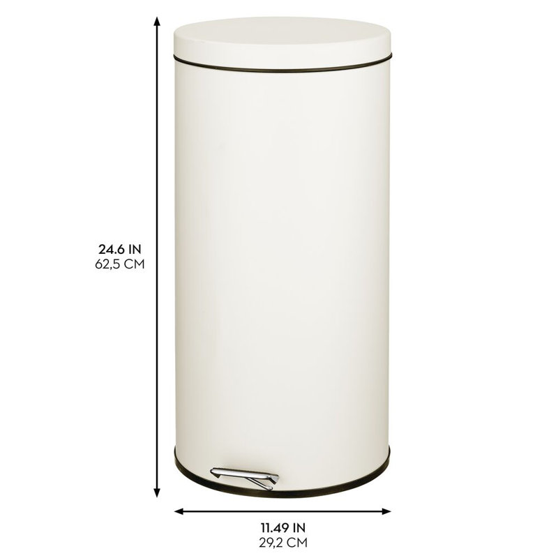 iDesign Steel 7.9 Gallon Round Kitchen Step Trash Can, Cream