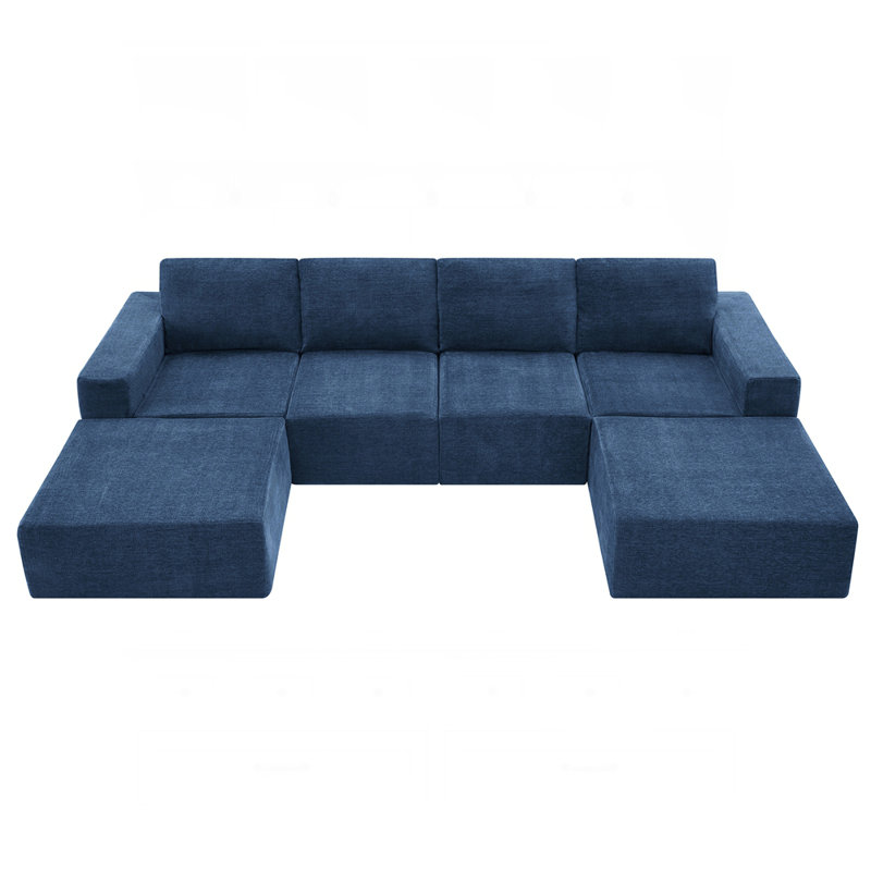 110*72" Modular U Shaped Sectional Sofa with Ottomans,No Assembly Required, Navy