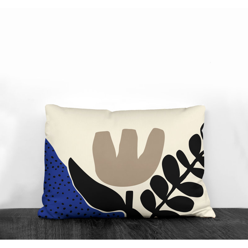 Coussin décoratif intérieur / extérieur en polyester filé Willow, Bleu marine / blanc cassé / beige / noir