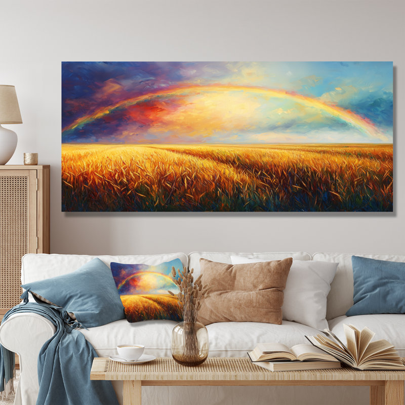 «Countryside Rainbow Over The Wheat Fields II» - Impression sur métal arc-en-ciel, 28" H x 60" W