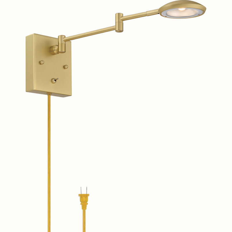  V4791 Feodosie Steel Integrated LED Matte Brass Plug-in Adjustable Swing Arm Sconce with Swing Switch, Matte Brass