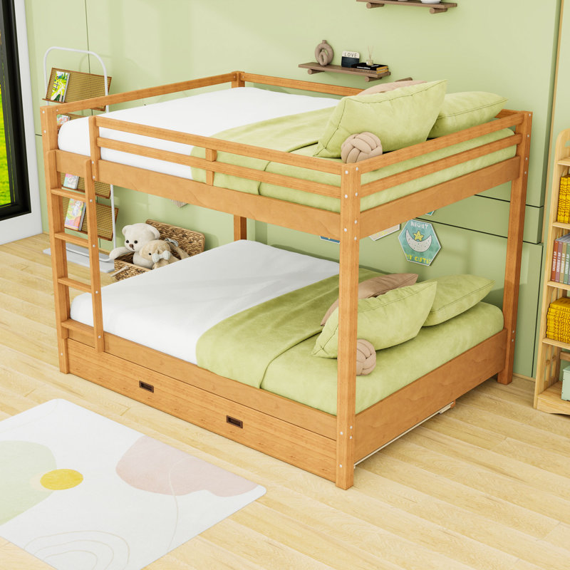Queen Wood Bunk Bed With Trundle, Wood