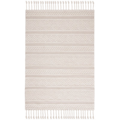 Zuzana Hand Woven Wool/Cotton Geometric Rug in Ivory/Beige