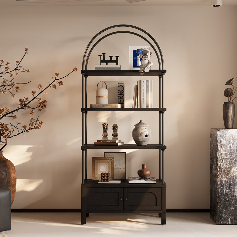 Arched Odilia With Door 71 Inches Tall Arch Bookcase Black Book Shelf With Storage Cabinet Heavy-Duty Shelving Board Aesthetic Display Shelving Unit For Living Room/Office