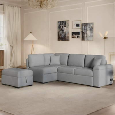 Behler 3-Piece Sleeper Sectional Sofa with USB Charge,Hidden Arm Storage and Storage Ottoman