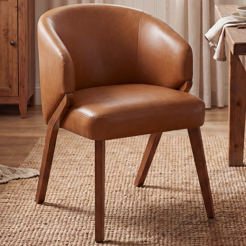 Chaise rembourrée avec pieds en bois, Similicuir brun