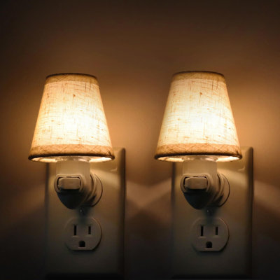 Vintage Plug In Night Light With Switch,0.5W LED Night Lights Plug Into Wall Socket, Soft Warm Nightlight With Linen Fabric Lamp Shade.(Beige/2 Pack)