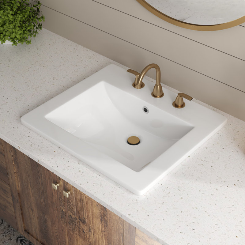 Los Flexi White Drop In Bathroom Sink Ceramic Rectangular with Faucet Hole & Overflow, 20.87" L x 18.31" W x 6.89" H