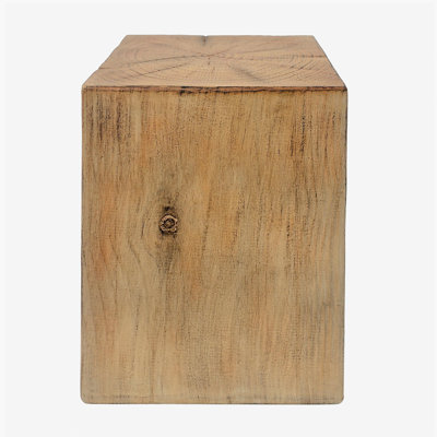 Wood-Look Square-Column MGO End Table, H18",Wood-Like Distressed Finish, Mix with Different Heights, Indoor Outdoor Use,Natural Color