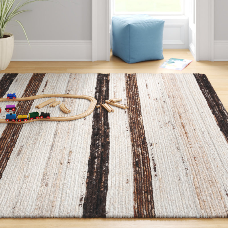 Tapis brun / beige fait à la main Grabowski Pafford, Rectangle 6 pi x 9 pi