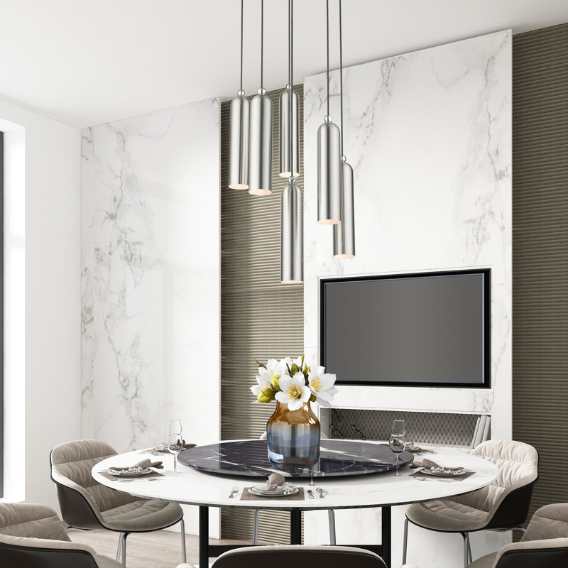 Luminaire suspendu cylindrique à 6 lumières Harly, Nickel brossé