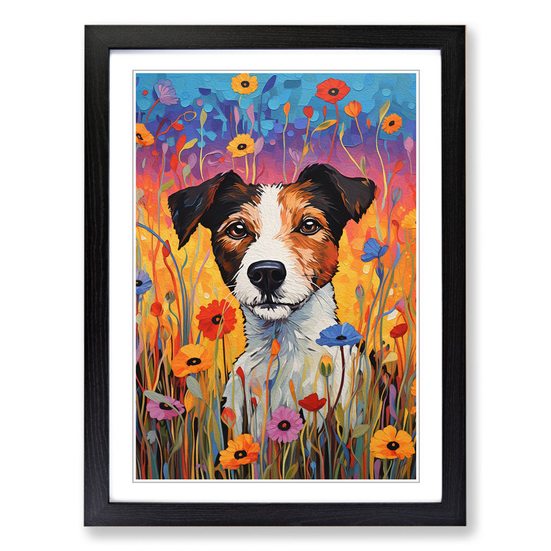 Jack Russell Colour Field - Single Picture Frame Print on Wood, Black Framed, 64cm H x 46cm W x 2cm D