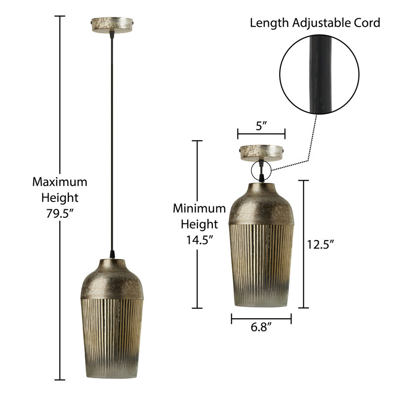 6.8''W 1-Light Virgnia Metal and Glass Pendant