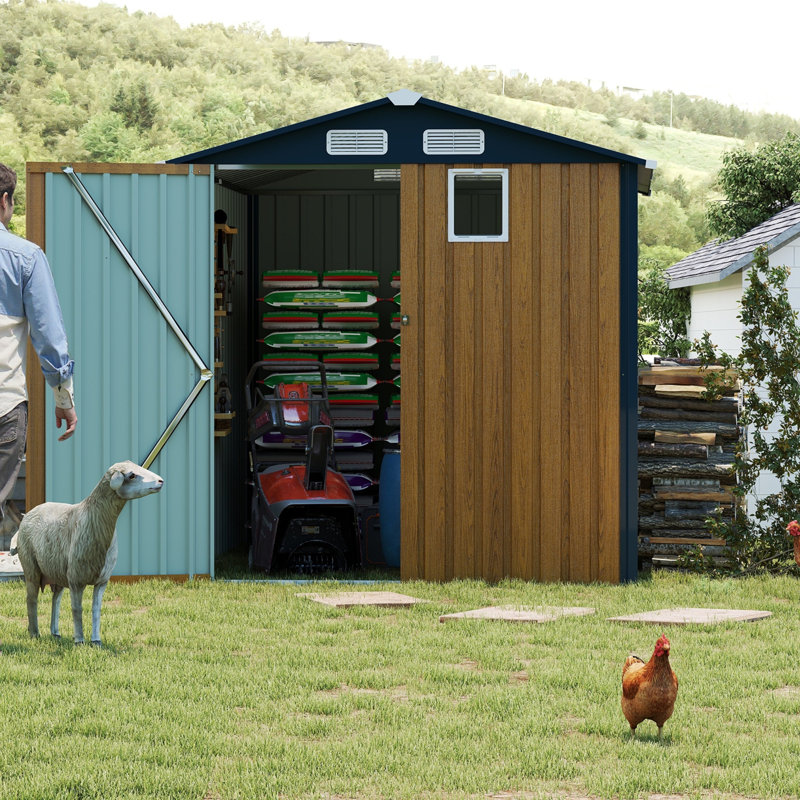 [6x8 Ft Yellow Outdoor Steel Storage Shed]– Lockable Doors | Compact For Garden, Backyard, Patio & Bike Storage​, Yellow