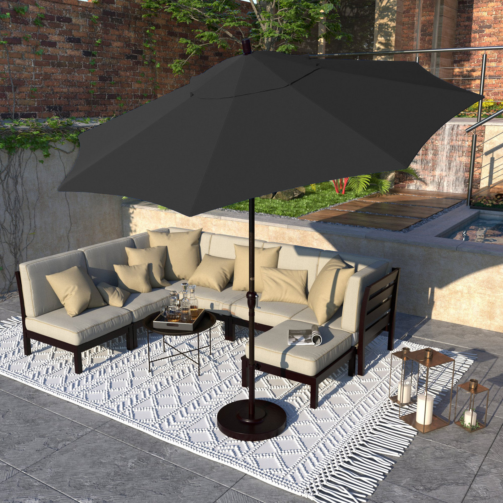 Camry 9' Sunbrella® Market Umbrella, Canvas Black Sunbrella® Canvas