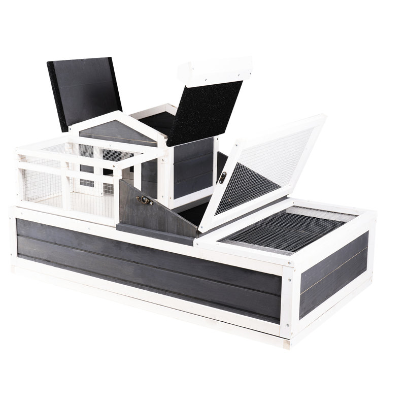 Intérieur / extérieur avec abri de tortue de 44 po x 25,6 po x 24 po avec 3 espaces de conception et un espace de sommeil amovible