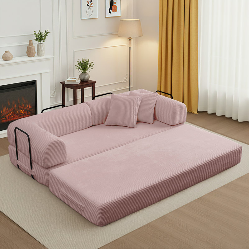 Canapé-lit 64,7 po en velours côtelé désossé, canapé futon modulaire, canapé en mousse à compression avec 2 coussins, aucun assemblage requis