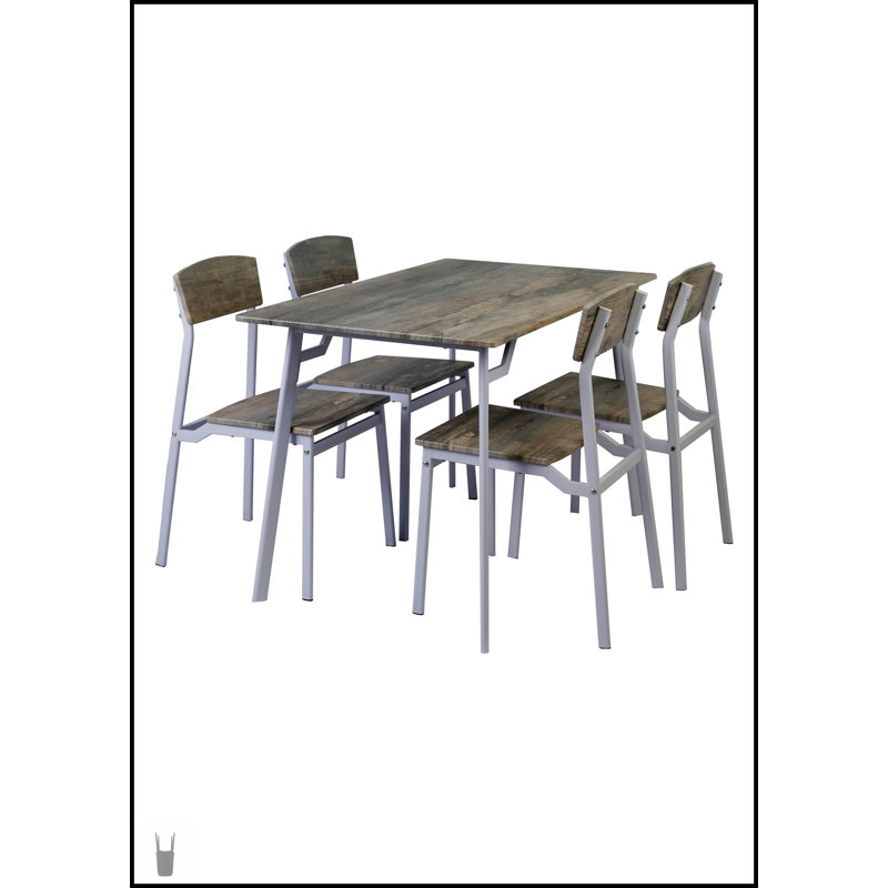 Ensemble de table à manger moderne 5 pièces avec grain de bois réaliste, gris et blanc, parfait pour les maisons contemporaines et les petits espaces.