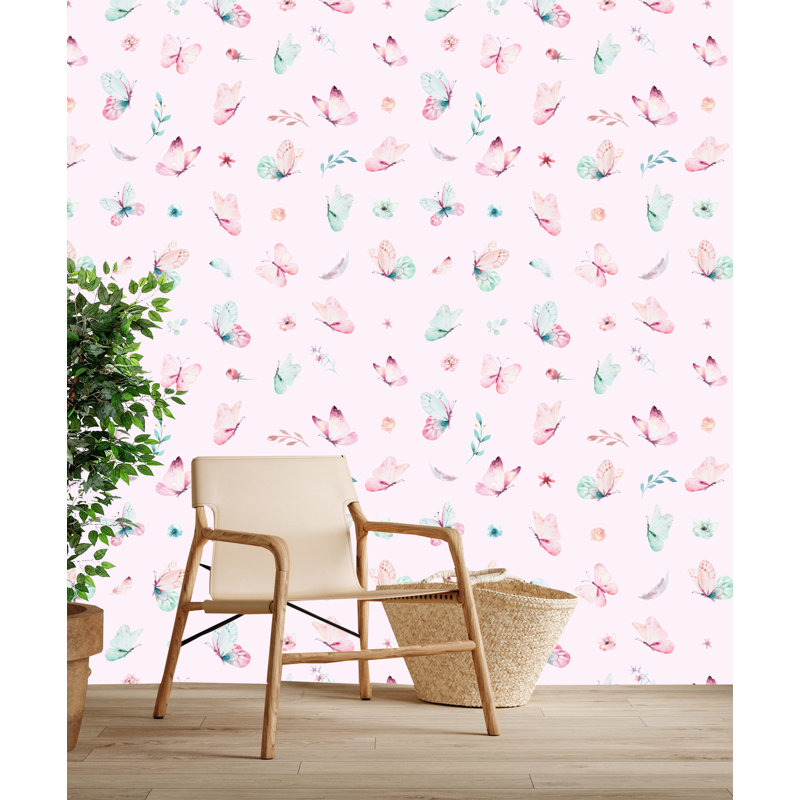 Rouleau de papier peint adhésif à motif de papillons aquarelle L 10 pi x l 24 po Dews