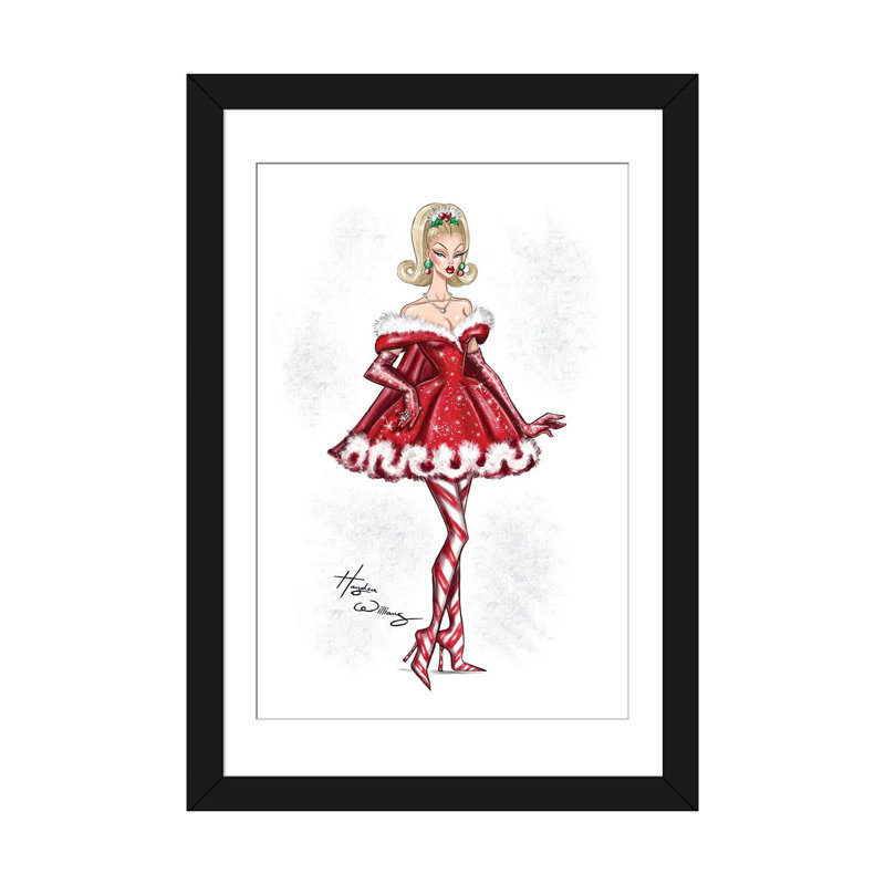 Petite robe de père Noël rouge - HWI578, H 32 po x l 24 po, Open Corner Framed Print Paper with Mat, Noir