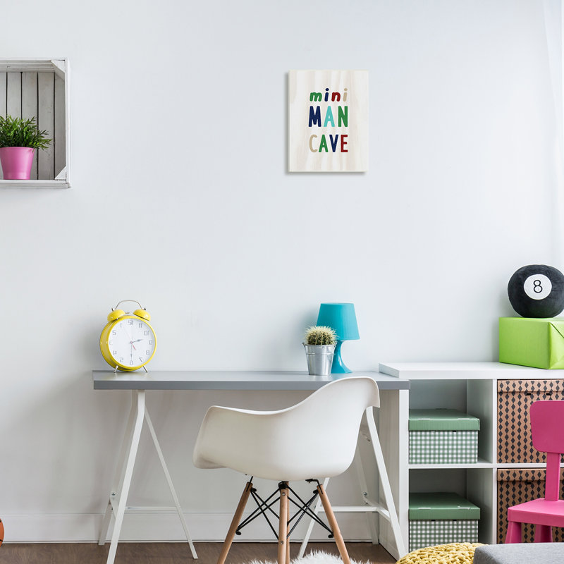 «Playful Mini Man Cave Text Grain Pattern» par Lil 'Rue - Art textuel, Plaque murale, H 15 po x l 10 po x P 0,5 po