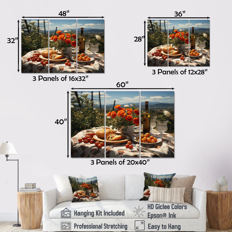 Joyful Gathering Picnics For Two I - Ensemble de salon d'art mural et repas de pique-nique, H 28 po x l 36 po