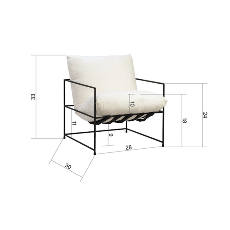 Inska Black Iron Hammock Style Occasional Chair, 33" H x 28" W x 30" D, White Natural