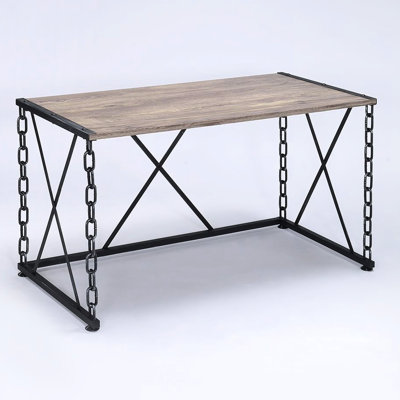 Rustic Oak And Antique Black Console Table, Ideal For Entryways Table With Finish Metal Chain