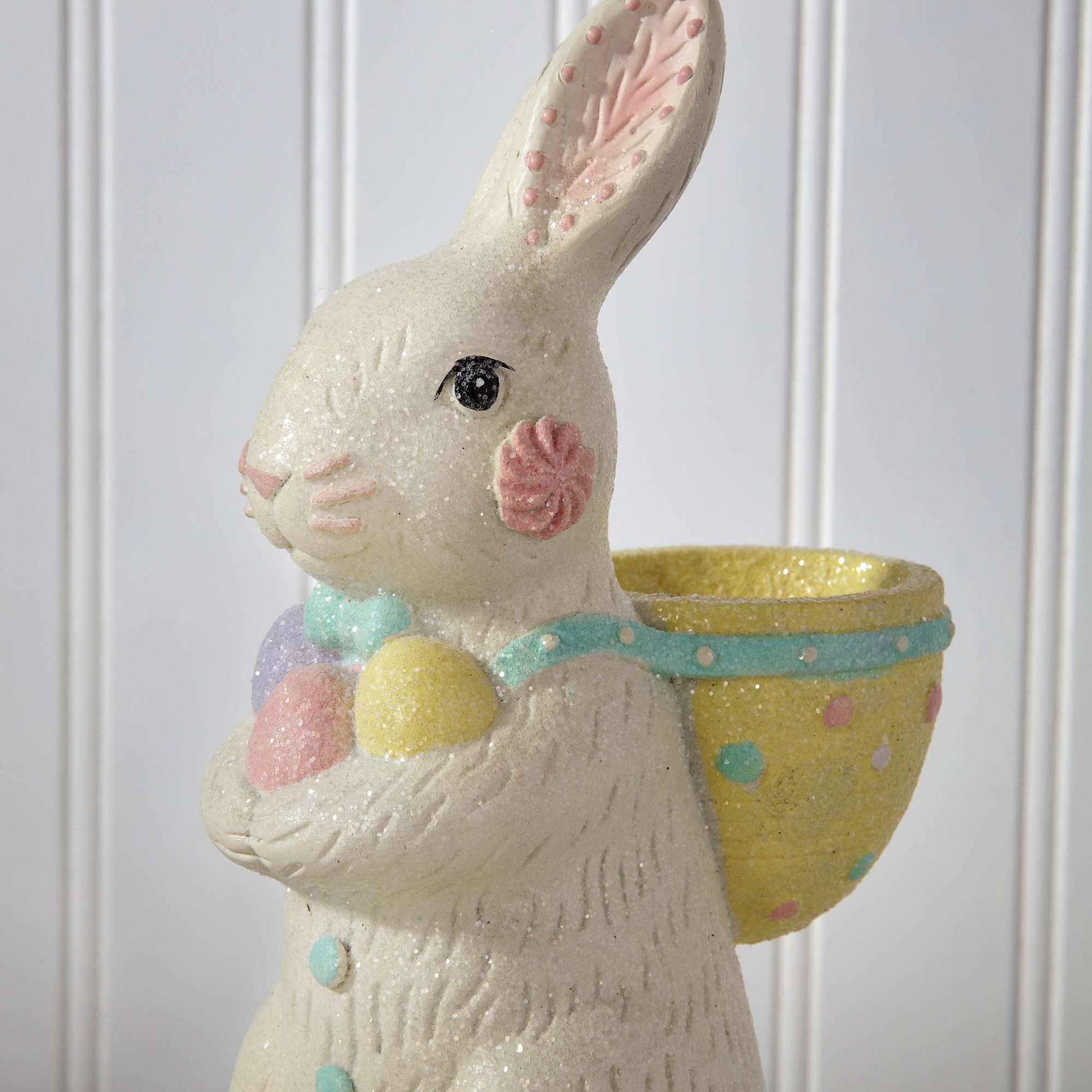 9" Resin Sugared Bunny With Basket