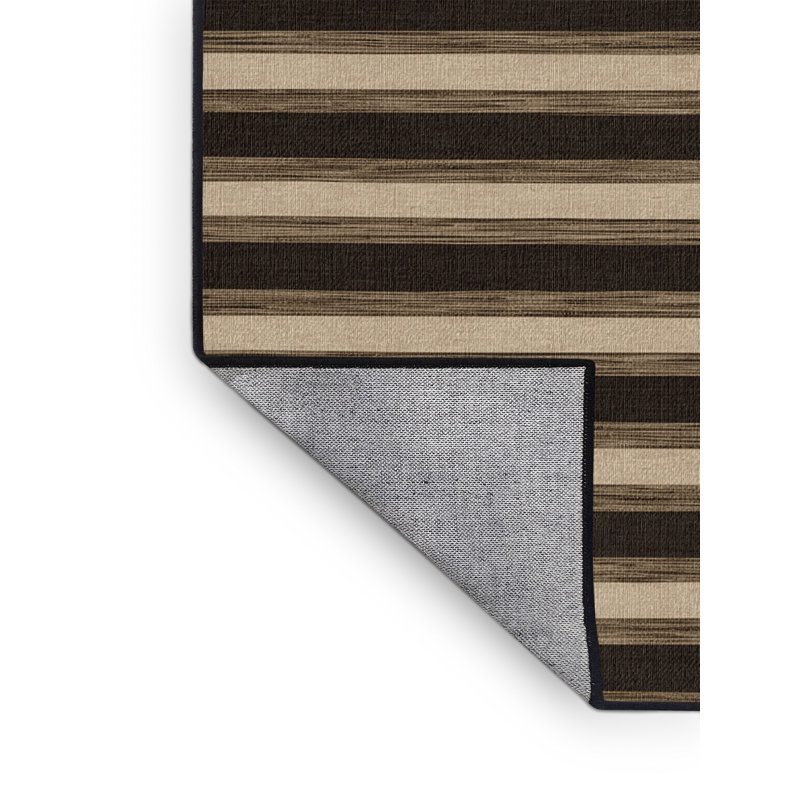 Tapis brun à rayures horizontales lavable à la machine, Rond 6 pi