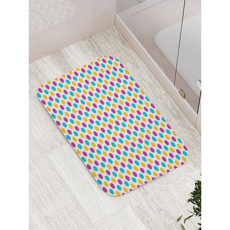 Multicolor Polka Dot Plush Bath Mat with Anti-Slip Backing