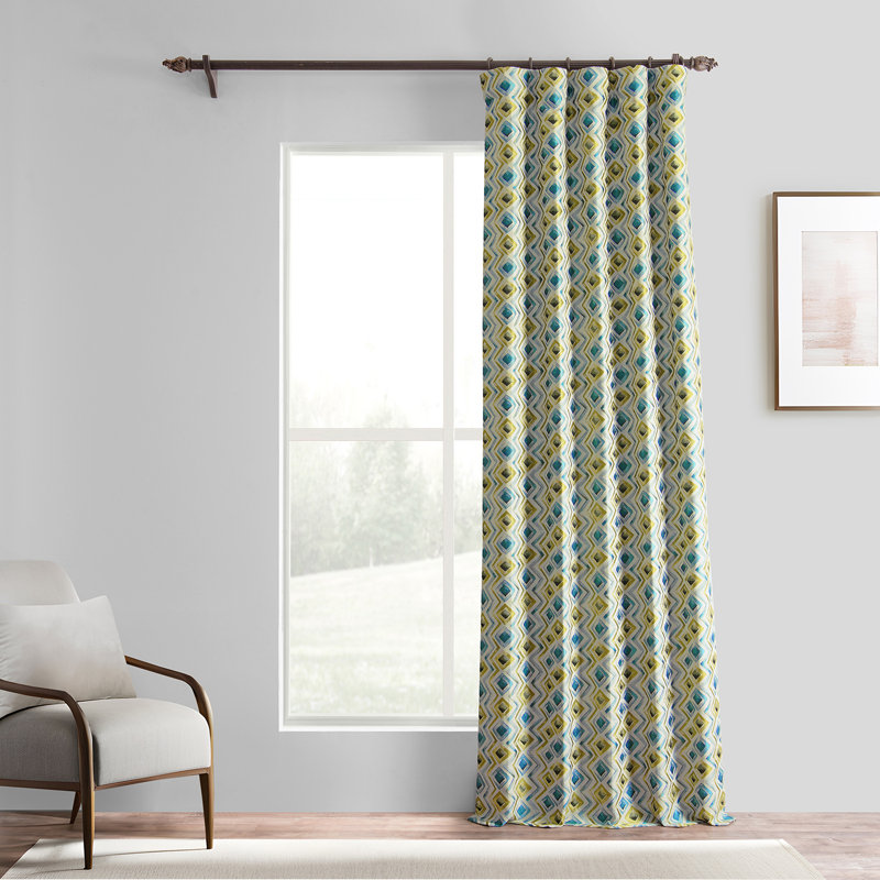 Kayse Geometric Gemstone Cascade Jacquard Room Darkening Curtains. -  Single Panel, 50" W x 84" L