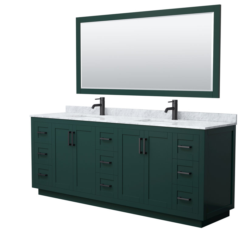 Ensemble de meuble-lavabo double autoportant 84 po avec plateau en marbre Miranda, Vert, Noir mat