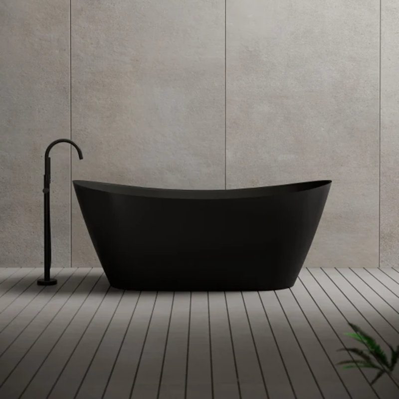 MonBlari 60" X 31.5" Acrylic Freestanding Black Soaking Bathtub with Overflow and Pop-up Drain For Bathroom, Matte Black