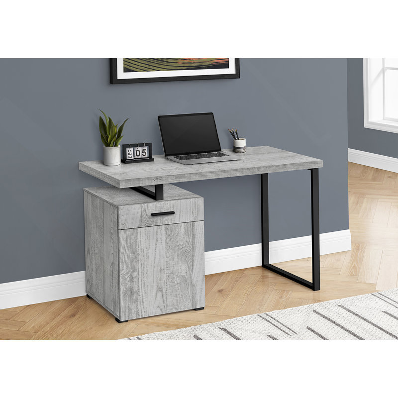 Bureau d'ordinateur moderne en stratifié gris avec tiroirs de rangement et installation réglable pour le bureau à domicile, longueur de 48 pouces
