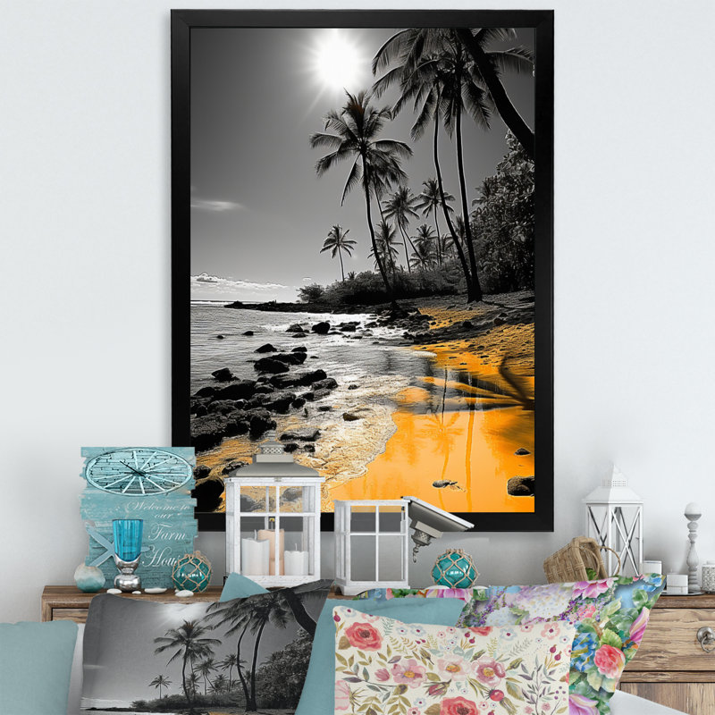Hawaii Tropical Haven I - Nautical & Beach Canvas Wall Art, Cadre photo noir, H 20 po x l 12 po x P 1 po