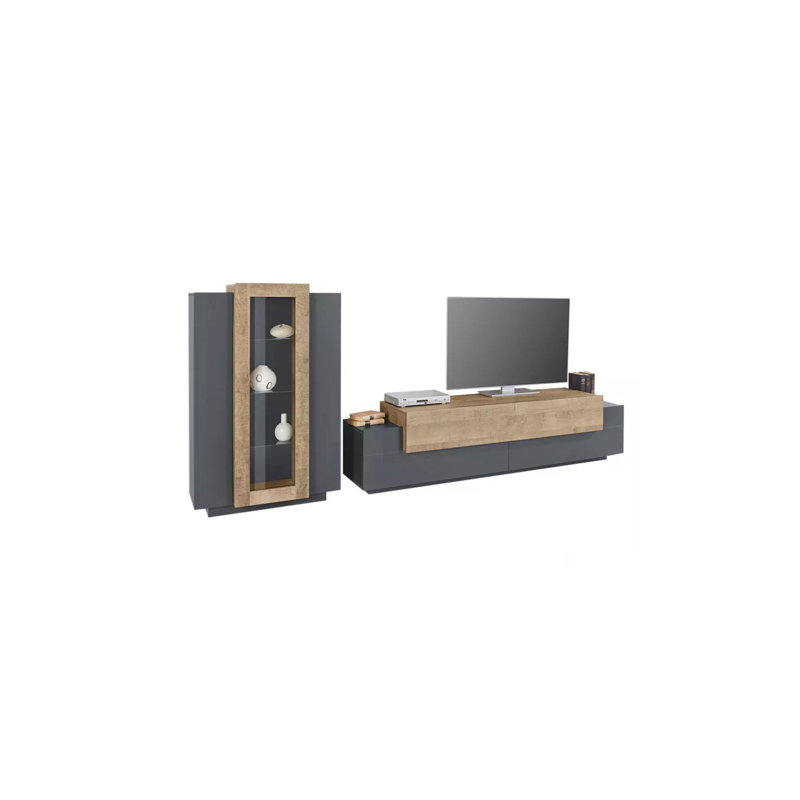 Calyse Rectangle Accent Cabinet, Anthracite/Oak