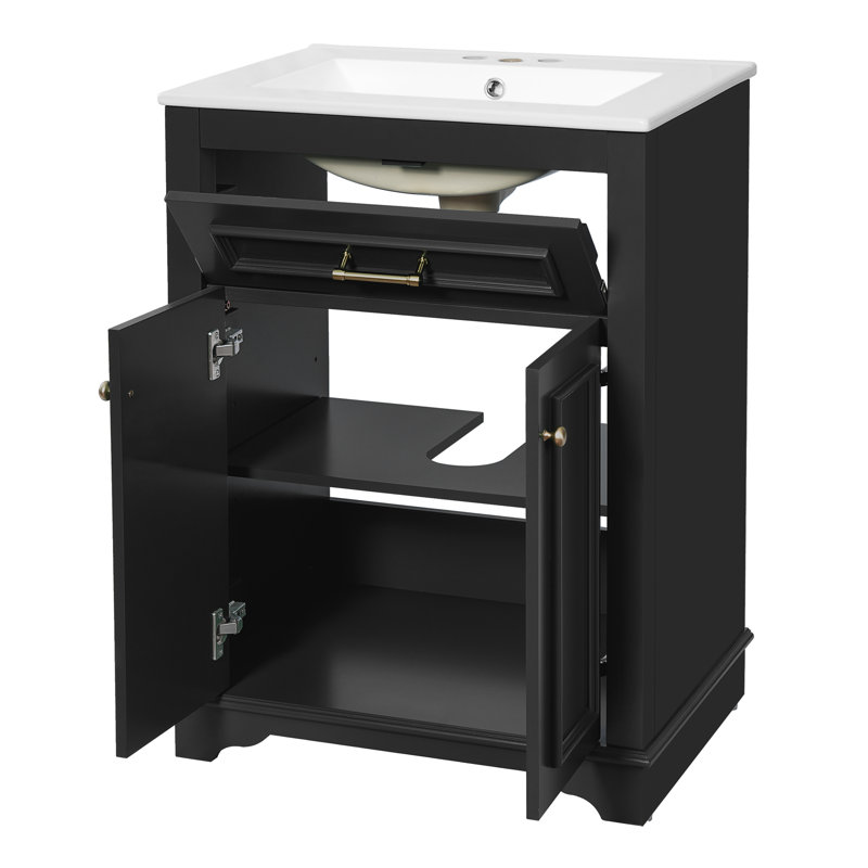 Meuble-lavabo classique 24 po avec comptoir en céramique, Noir