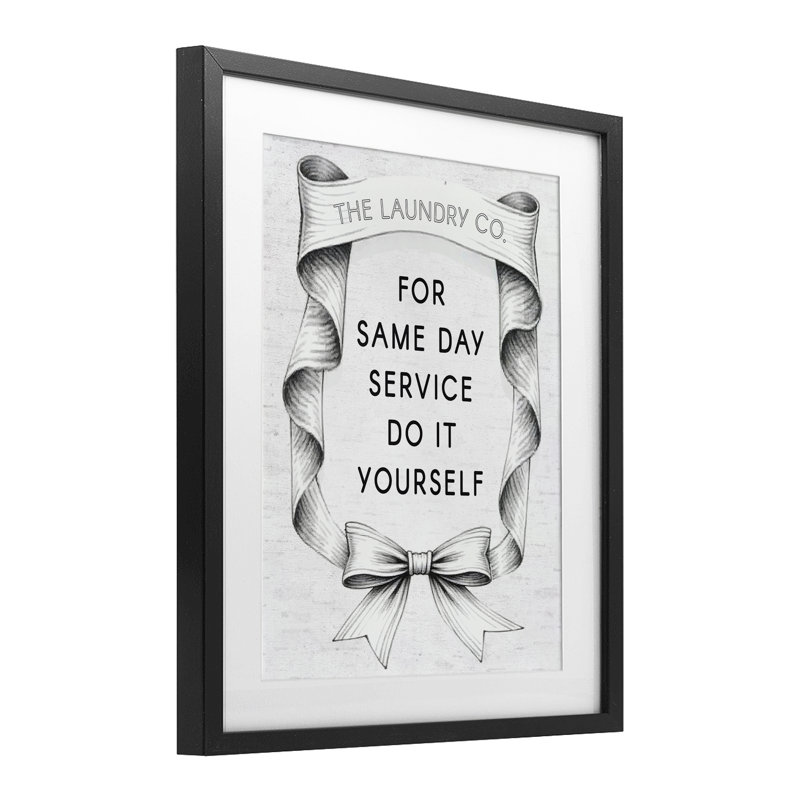 Impression de ruban de service de blanchisserie rétro sous verre, design par lettré et doublé, H 16 po x l 13 po