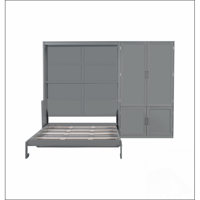 Grand lit escamotable mural avec placard, gris, Gris