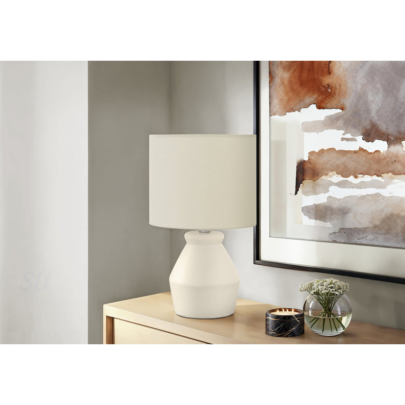 Lighting, H 17 po, lampe de table, céramique crème, abat-jour ivoire / crème, moderne