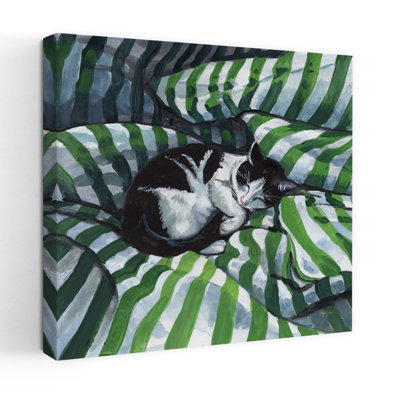 Contemporary Tuxedo Cat Nap With Animal Bed Art