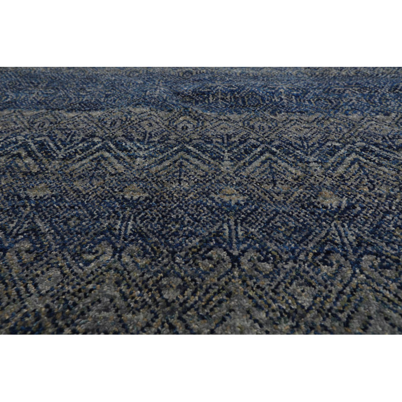 Tapis oriental unique en laine noué à la main de 8 pi x 10 pi bleu / gris