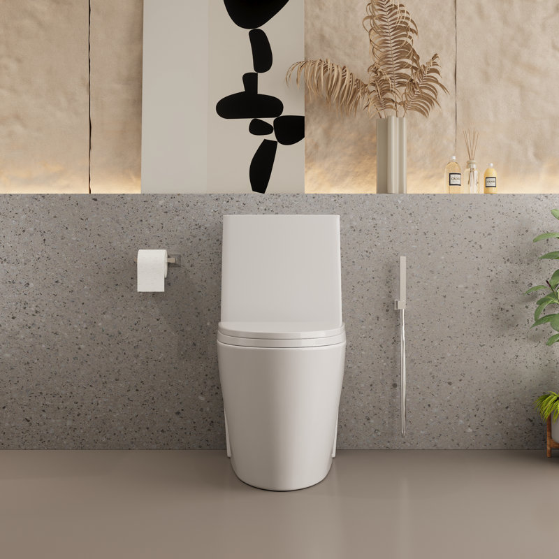 One-Piece 1.1/1.6 Gpf Dual Flush Elongated Toilet In Seat Included, Glossy White