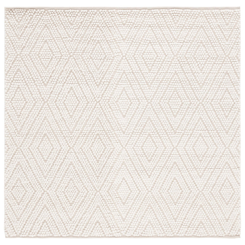 Tapis de couleur unie en laine tissé à la main en ivoire, Carré 6 pi