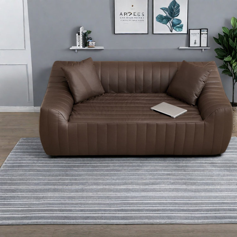 Canapés de compression surdimensionnés, causeuse moderne en similicuir pour petits espaces, Brun