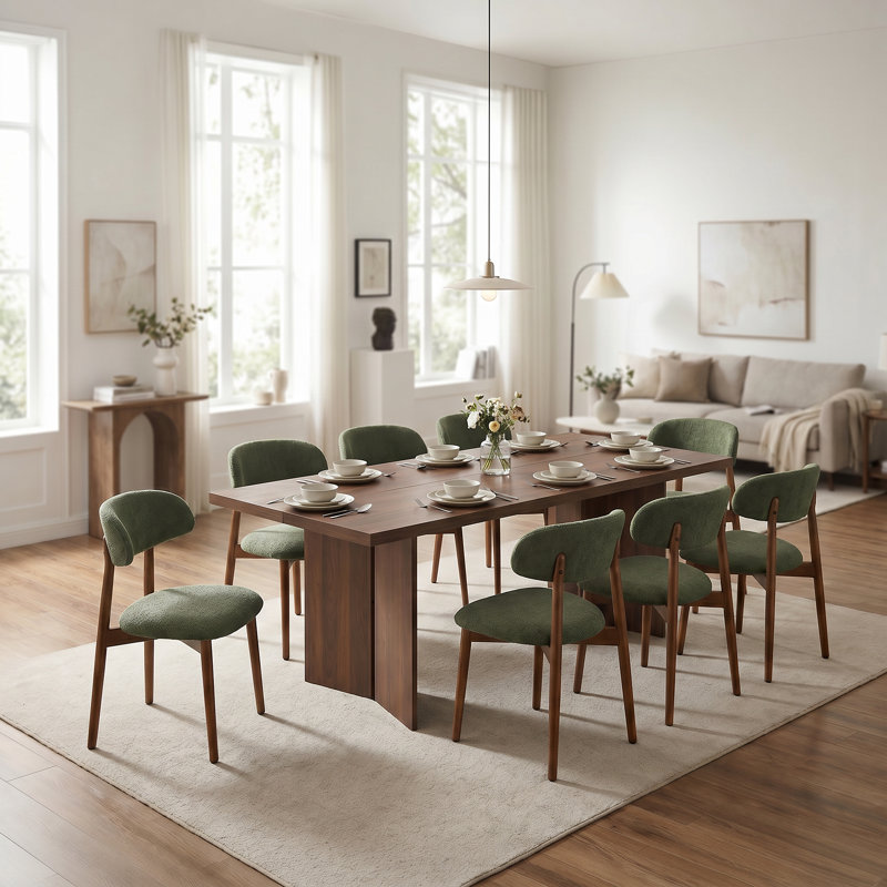 Table de salle à manger Amiliana, 9 pièces : table, 8 chaises, Noir / Beige, H 29,53 po x l 70,87 po x P 31,5 po