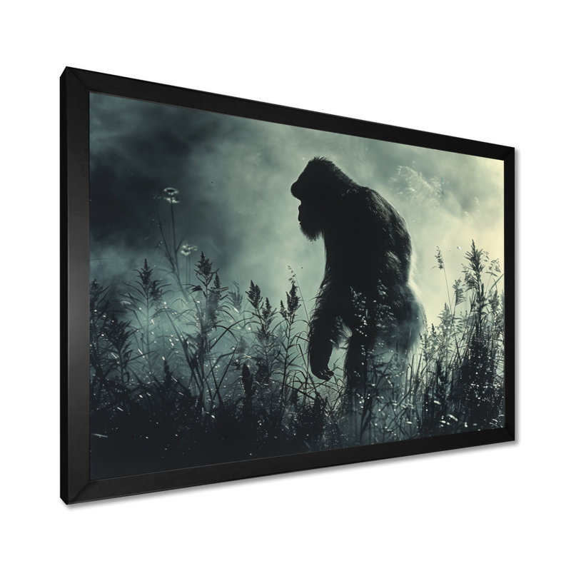 Silhouette d'ombre noire et grise Bigfoot - art mural Bigfoot, Toile encadrée noire simple, H 12 po x l 20 po x P 1 po